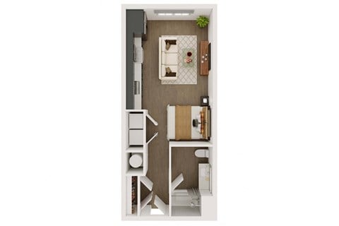 Floor plan for studio, 1 bath, 505 sqft